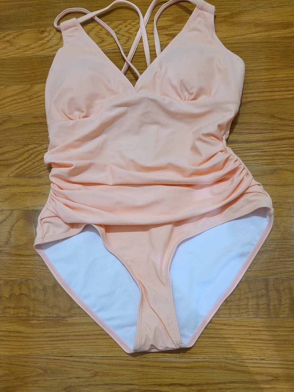 Amazon Peach One-Piece Swimsuit with Ruched Front Size S